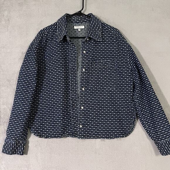 Bagatelle Collection NY Crop Jacket Blue Womens M Button Textured - Picture 2 of 10